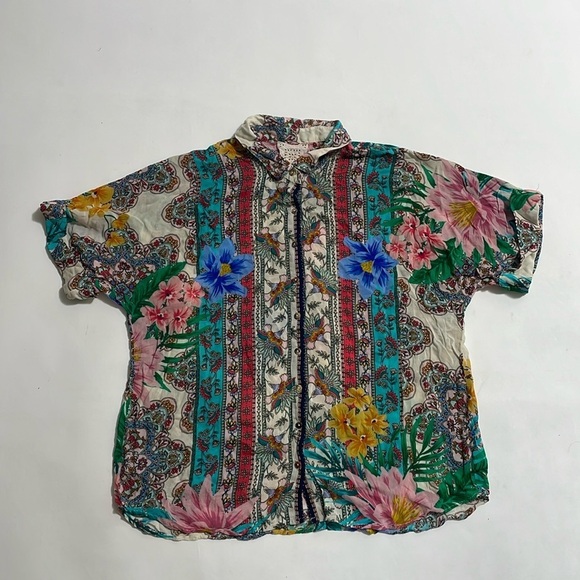Johnny Was Tops - JOHNNY WAS Jade floral short sleeve button down